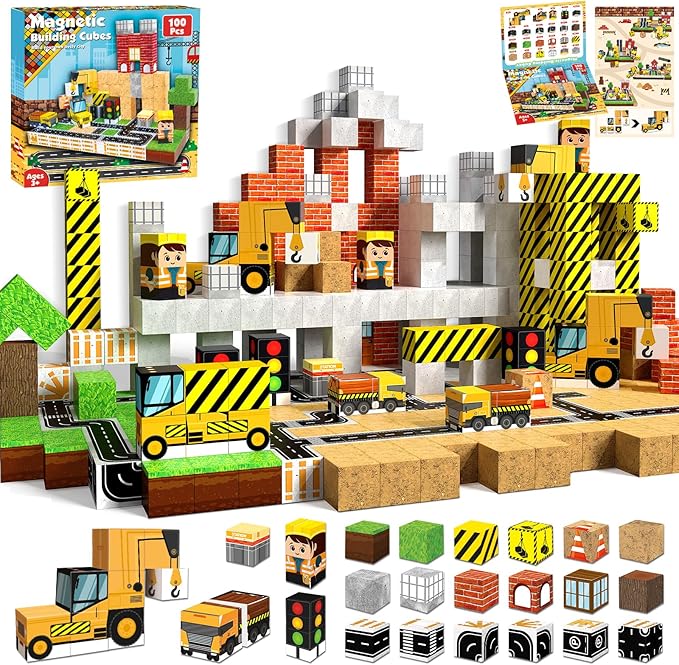 Magnetic Building Tiles Set 100Pcs - 100PCS Magnetic Blocks, Magnetic Building Blocks